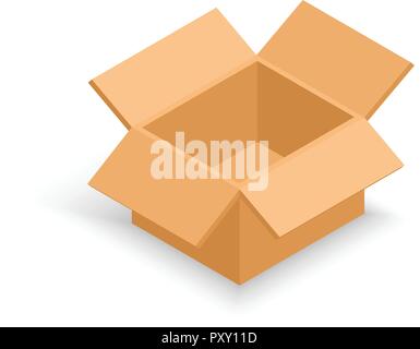 Opened isometric cardboard box. Stock Vector