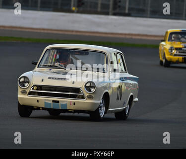 Marcus Jewell, Ford Lotus Cortina, HSCC, HRSR, Historic Touring Cars, Silverstone Finals Historic Race Meeting, Silverstone, October 2018, cars, Class Stock Photo
