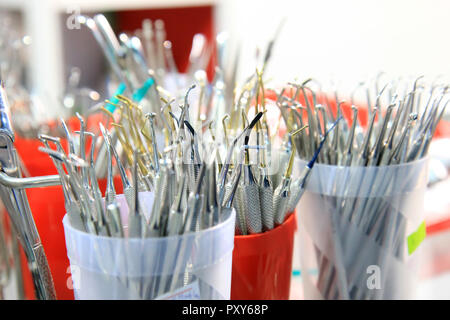 Dentists tools. Stainless steel dental equipment. Stock Photo