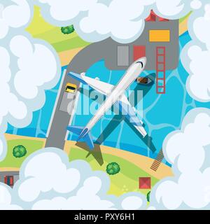 Airplane flying over the river scene in the book illustration Stock ...