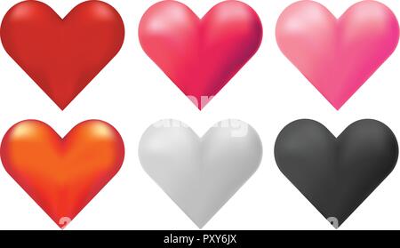 Hearts in six different colors illustration Stock Vector