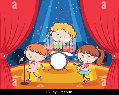 A Music Band on a Stage  illustration Stock Vector