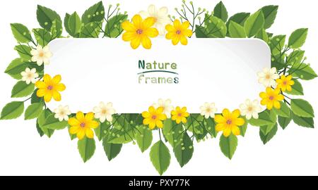 Border frame with yellow and white flowers illustration Stock Vector