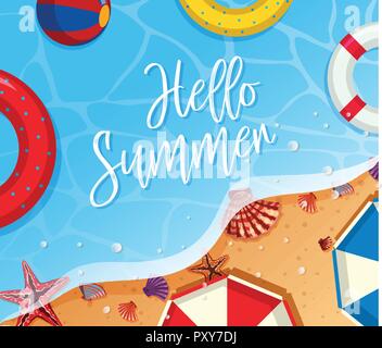 Summer background theme with toys on the beach illustration Stock Vector