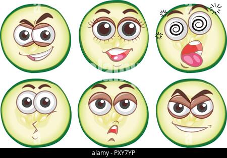 Cucumber with Different Facial Expression illustration Stock Vector