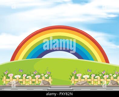 Background scene with rainbow in the park illustration Stock Vector