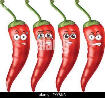 Four expressions on red chili illustration Stock Vector