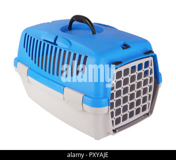 Cage for transporting pets isolated on white background Stock Photo