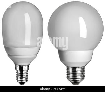Zwei Energiesparleuchtmittel, Birnenform Stock Photo