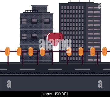Videogame pixelated urban scenery Stock Vector