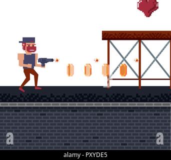 Pixelated videogame scenery Stock Vector