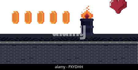 Videogame pixelated urban scenery Stock Vector