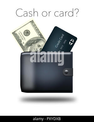 There are three options for paying that you can carry with you...cash, credit card or cell phone tap to pay. Here is an illustration showing the three Stock Photo