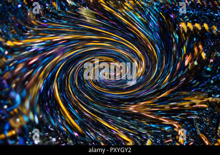 Spiral deepening wave texture for background and screen saver. Gold and blue metal shavings 3D Stock Photo