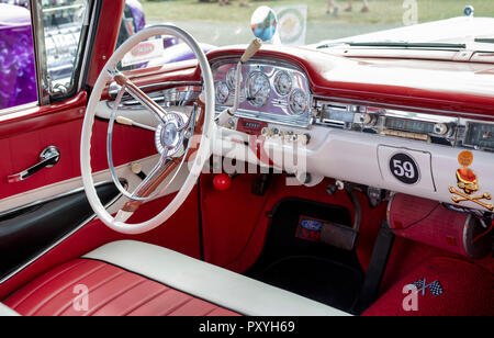 1959 Ford Fairlane 500 interior. 1950s American car. Panoramic Stock ...