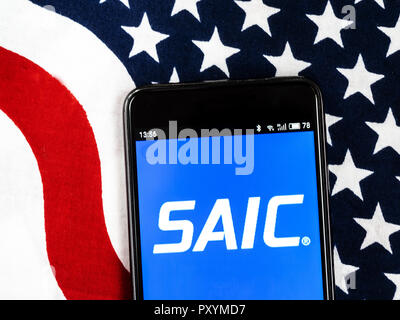Kiev, Ukraine. 24th Oct, 2018. Science Applications International Corporation (SAIC) logo seen displayed on smart phone. Science Applications International Corporation provides government services and information technology support. Credit: Igor Golovniov/SOPA Images/ZUMA Wire/Alamy Live News Stock Photo