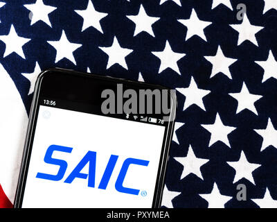 Kiev, Ukraine. 24th Oct, 2018. Science Applications International Corporation (SAIC) logo seen displayed on smart phone. Science Applications International Corporation provides government services and information technology support. Credit: Igor Golovniov/SOPA Images/ZUMA Wire/Alamy Live News Stock Photo