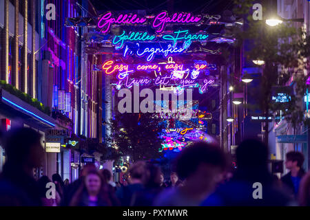 London, UK.  24 October 2018.  The Christmas lights in Carnaby Street, this year, are in the form of the lyrics to Queen's Bohemian Rhapsody to coincide with the release of the movie 'Bohemian Rhapsody', which opens in UK cinemas today.  Credit: Stephen Chung / Alamy Live News Stock Photo