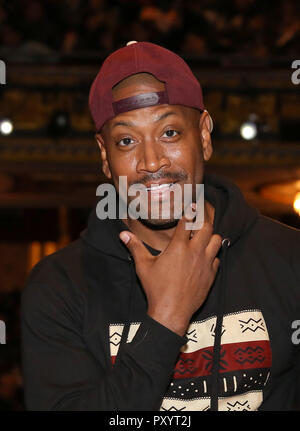 Host Bryan Terrell Clark during The Rockefeller Foundation and The Gilder Lehrman Institute of American History sponsored High School student #EduHam matinee performance of 'Hamilton' at the Richard Rodgers Theatre on October 24, 2018 in New York City. Credit: Walter McBride/MediaPunch Stock Photo