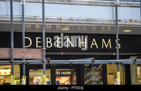 Worthing UK 25th October 2018 - The Debenhams department store in Worthing this morning . The retail company has announced a record annual loss and is to close 50 stores over the next 5 years possibly affecting up to 4000 jobs in the UK Credit: Simon Dack/Alamy Live News Stock Photo