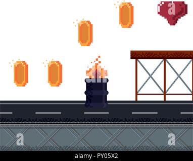 Videogame pixelated urban scenery Stock Vector