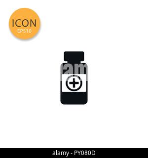 Medicine pills bottle icon flat style in black color vector illustration on white background. Stock Vector