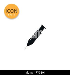 Injection syringe icon flat style in black color vector illustration on white background. Stock Vector