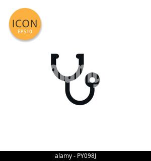 Stethoscope icon flat style in black color vector illustration on white background. Stock Vector
