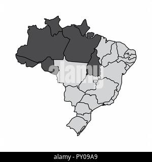 Illustration of a map of Brazil with the north region highlighted Stock Vector