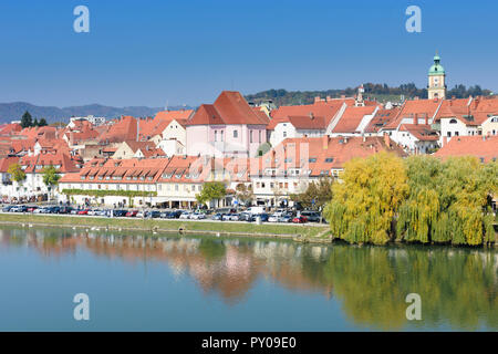 Maribor (Marburg an der Drau): river Drava, Old Town, Lent district, Cathedral in , Stajerska (Styria), Slovenia Stock Photo