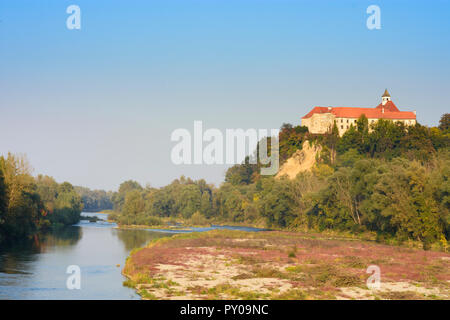 Dolane: Borl Castle, river Drava in , Stajerska (Styria), Slovenia Stock Photo