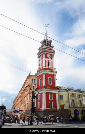 The city duma seen from Nevsky Prospekt. Its distinctive tower, formerly used for fire observation, Saint Petersburg, Northwestern, Russia, Russian Fe Stock Photo