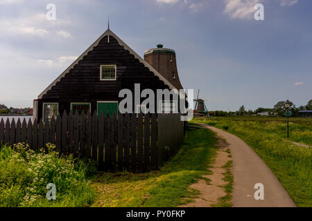 Zaanse Schans - 20 May: A facade of an old house at Zaanse Schans on 20 May 2017. Zaanse Schans is a Unesco world heritage site Stock Photo