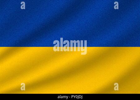 national flag of Ukraine on wavy cotton fabric. Realistic vector illustration. Stock Vector