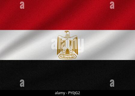 national flag of Egypt on wavy cotton fabric. Realistic vector illustration. Stock Vector