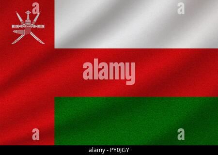 national flag of Oman on wavy cotton fabric. Realistic vector illustration. Stock Vector