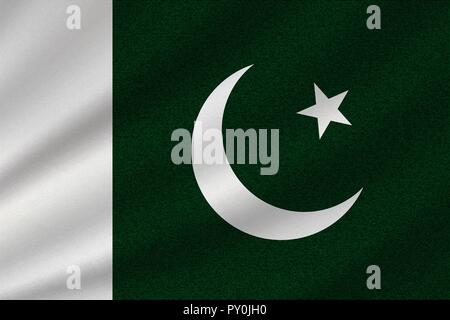national flag of Pakistan on wavy cotton fabric. Realistic vector illustration. Stock Vector