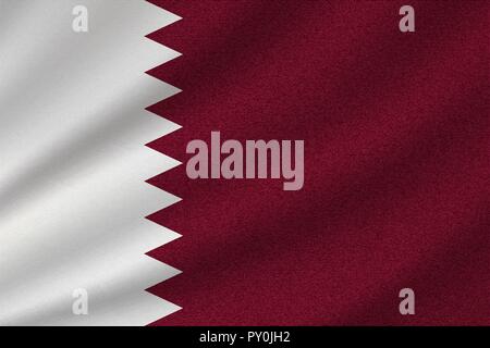 national flag of Qatar on wavy cotton fabric. Realistic vector illustration. Stock Vector