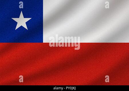 national flag of Chile on wavy cotton fabric. Realistic vector illustration. Stock Vector