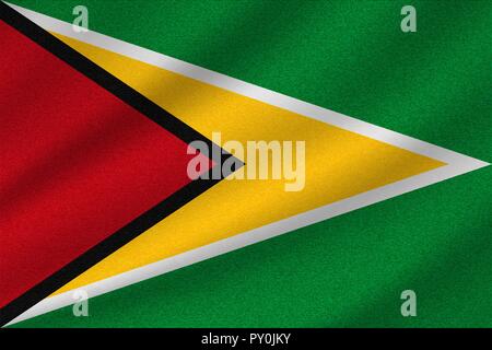 national flag of Guyana on wavy cotton fabric. Realistic vector illustration. Stock Vector