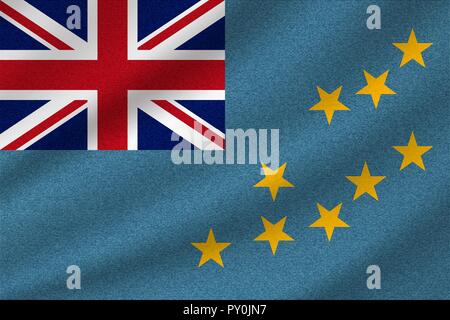 national flag of Tuvalu on wavy cotton fabric. Realistic vector illustration. Stock Vector