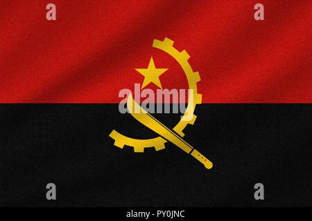 national flag of Angola on wavy cotton fabric. Realistic vector illustration. Stock Vector