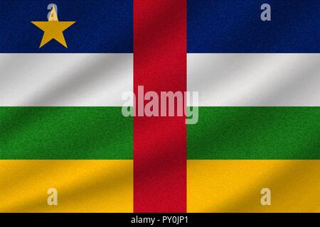 national flag of Central African Republic on wavy cotton fabric. Realistic vector illustration. Stock Vector