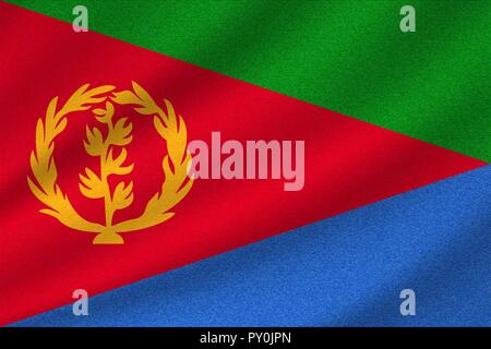 national flag of Eritrea on wavy cotton fabric. Realistic vector illustration. Stock Vector
