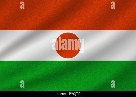 national flag of Niger on wavy cotton fabric. Realistic vector illustration. Stock Vector
