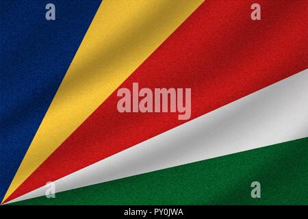 national flag of Seychelles on wavy cotton fabric. Realistic vector illustration. Stock Vector