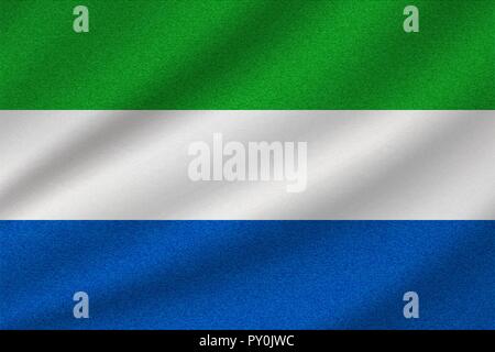 national flag of Sierra Leone on wavy cotton fabric. Realistic vector illustration. Stock Vector