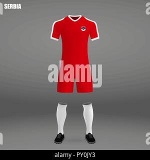 football kit of Serbia 2018, t-shirt template for soccer jersey. Vector illustration Stock Vector