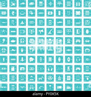 100 adjustment icons set grunge blue Stock Vector