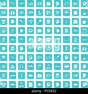 100 knowledge icons set grunge blue Stock Vector